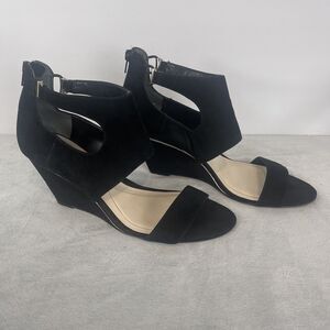 Alfani Wedge Sandals Black Velvet Size 9.5 Comfort Ankle Strap Back Zipper
